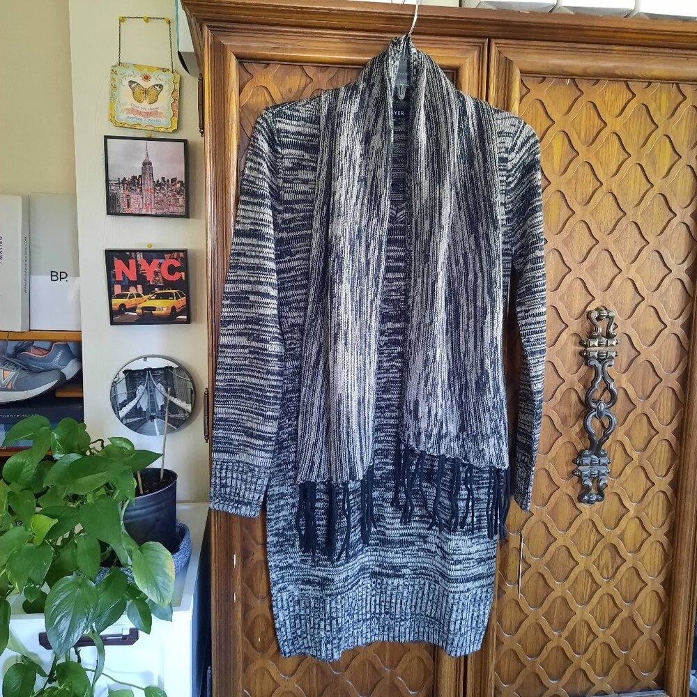 A. BYER Long Sleeve Chunky Knit Sweater Dress w/ Stole NWT! - Gray/Black, Size M